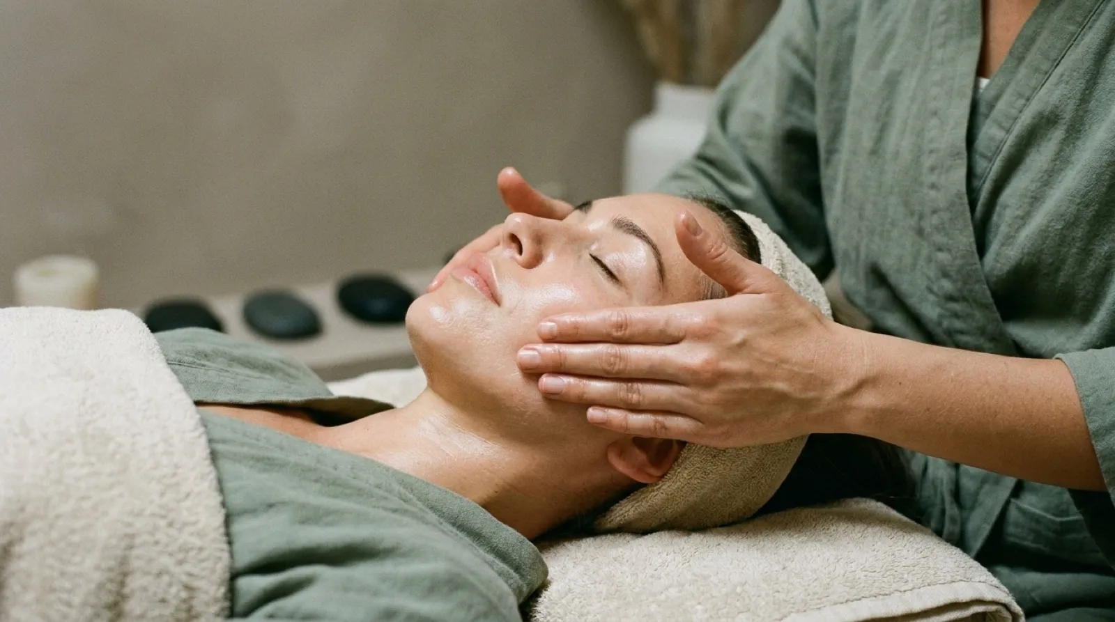 A hand-worked facial contour massage